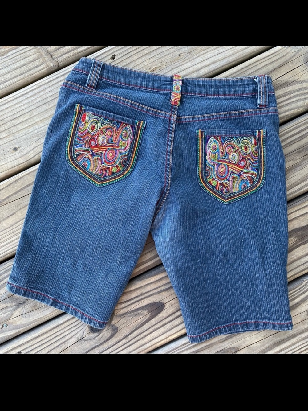 Brighton Blues Embroidered Denim Bermuda Shorts
